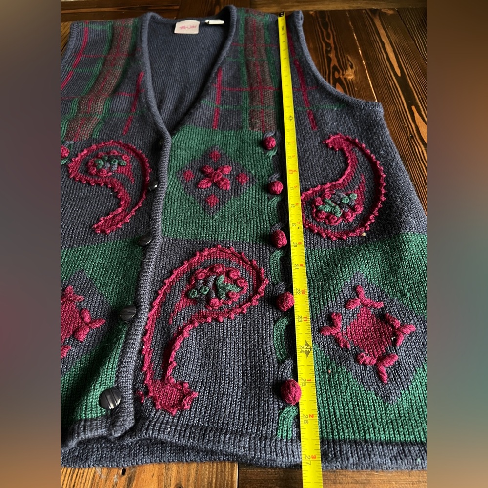 TAN JAY • vintage 90s tapestry knit sweater vest paisley grandmacore cottagecore - Picture 11 of 13